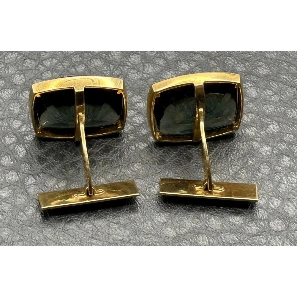 Vintage 14K Solid Gold Cufflinks Dark Green Gemstones Men's Formal Wear Luxury